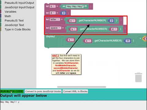 Blockly/Text2Code Introduction 10: Exercise 3 (First, Last & Middle 2 Characters As Single String)