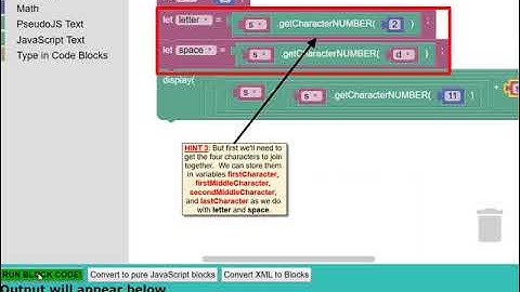 Blockly/Text2Code Introduction 10: Exercise 3 (First, Last & Middle 2 Characters As Single String)