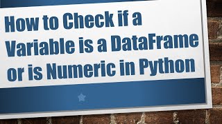 How to Check if a Variable is a DataFrame or is Numeric in Python