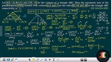 Let A(4,-2),B(1,1) and C(9,-3) be the vertices of a triangle ABC. Then the maximum area of the .....