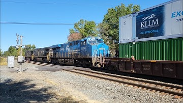 NS Conrail Heritage Unit ES44AC #8098 trailing 3rd on Intermodal 23G in Atwater Ohio Oct 2022