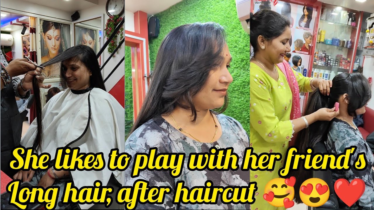 She likes to play with her friends long hair, after haircut🥰😍❤️| Long hair cutting | long hair lover