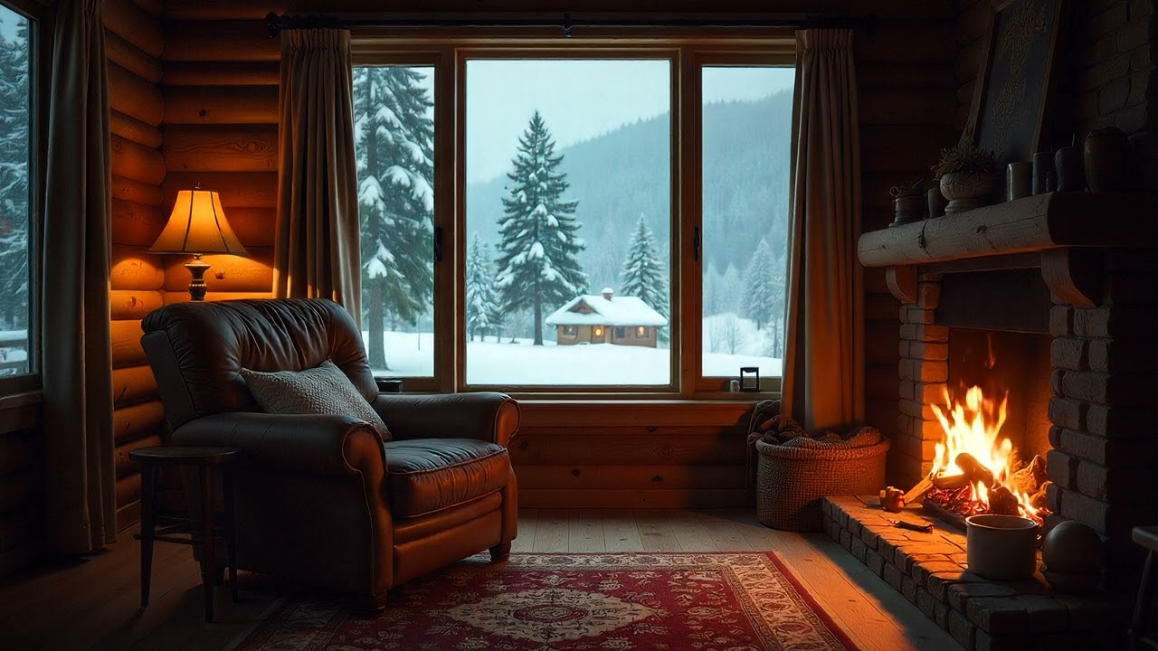 Cozy Cabin ❄️ Background Ambience ❄️ Snowing Outside 🌲 Forest Screensaver 🌲 Relaxing Calming 🌲3.5hrs