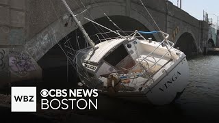 What's going on with the boat under Dorchester's Castle Island Drawbridge?