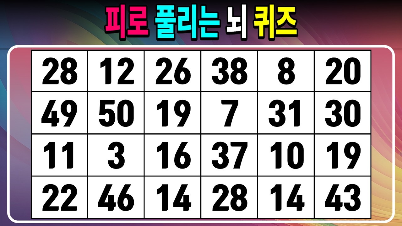 피로 풀리는 뇌 퀴즈 【같은숫자찾기/치매예방퀴즈/치매테스트/숫자퀴즈/숫자찾기/숫자3쌍】