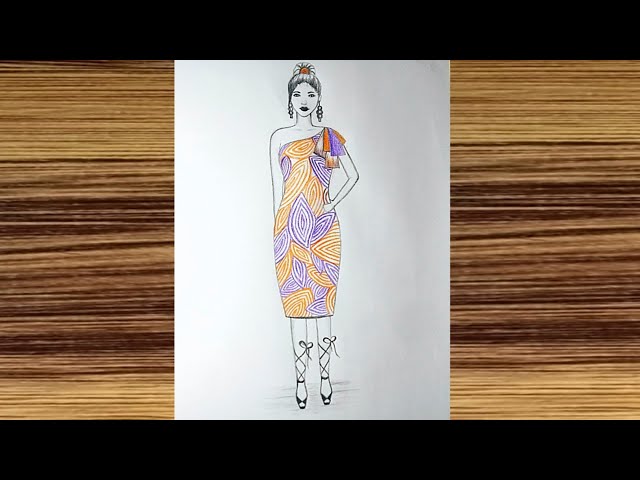 Fashion illustration || how to draw a girl with beautiful dress drawing design