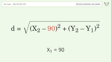 Find the distance between two points p1 (90,87) and p2 (88,59): Step-by-Step Video Solution