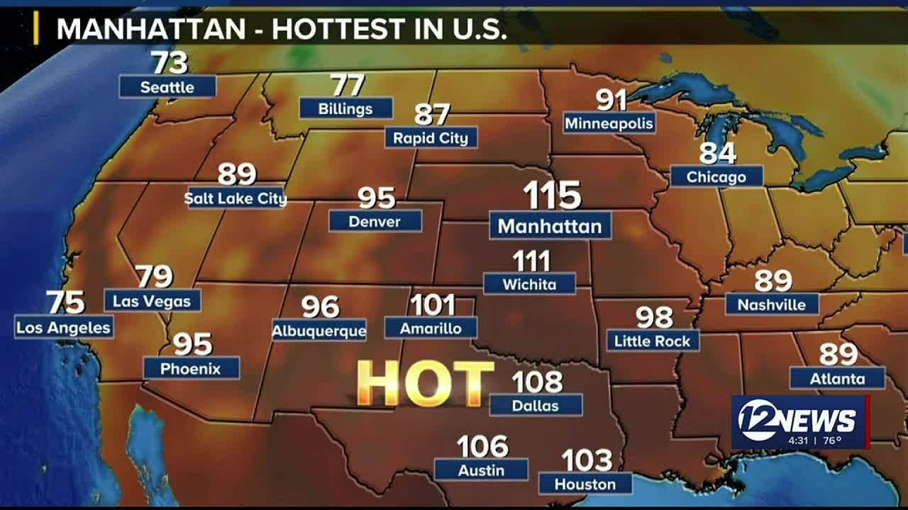 Manhattan, Kansas holds the top spot for highest temps in America over