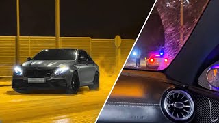 Illegal street drift with Mercedes E63s vs BMW M3 + POLICE!