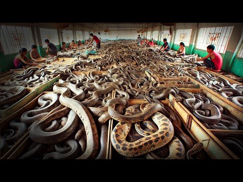 شاهد كيف يربي المزارعون الصينيون ملايين الثعابين ويعالجونها بهذه الطريقة لأكل لحومها