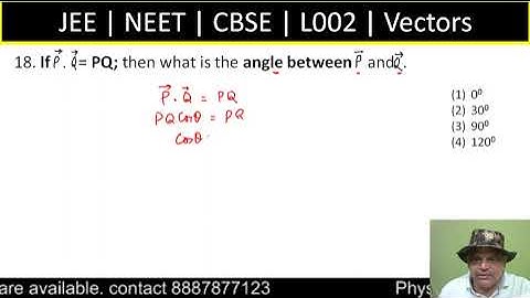 If P . Q = PQ; then what is the angle between P  and Q