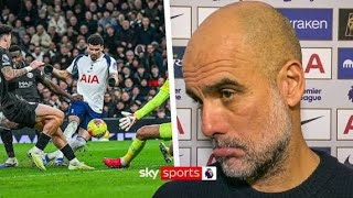 Once again. 😬 Pep Guardiola's awkward post-match interview following Spurs draw