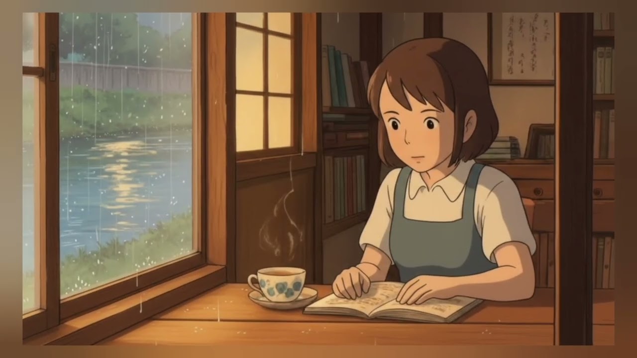 A Peaceful Day by the Riverside | Cozy Ghibli-Style Ambience, Rain to Morning