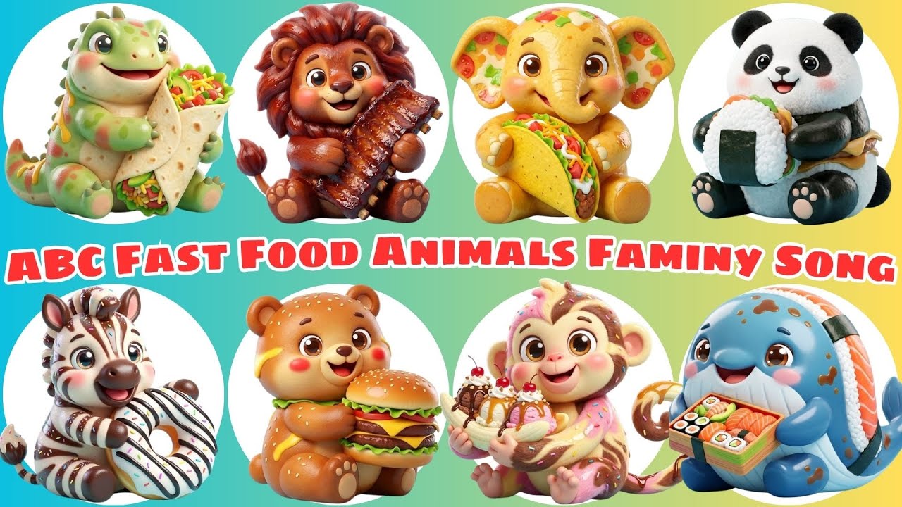 ABC Family Animals Fast Food Song 🍔🦁 Daddy Mommy Baby Surprise | Learn Alphabet A-Z Kids