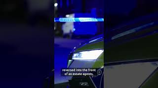 Hunt for driver of stolen van after it ploughs into front of building