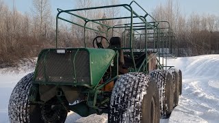 вездеход Соломономобиль 8х8 по снегу, спуск с горки