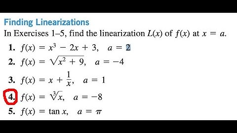find the linearization L(x) of ƒ(x) at x = a.4. ƒ(x) = x^(1/3) , a = -8