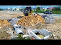 Nicely Landfilling a Huge Flooded Area, Skilled SHANTUI DH17C3 Dozer &amp; Many Team Dump Trucks