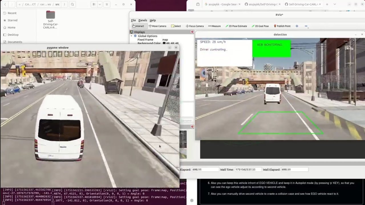 Self Driving Car with CARLA-ROS2 : Episode -2| COLLISION AVOIDANCE SYSTEM |Automatic Breaking | AEB