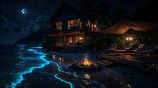 FALL INTO SLEEP INSTANTLY • Soothing Beach Ambience, Waves &amp; Bonfire