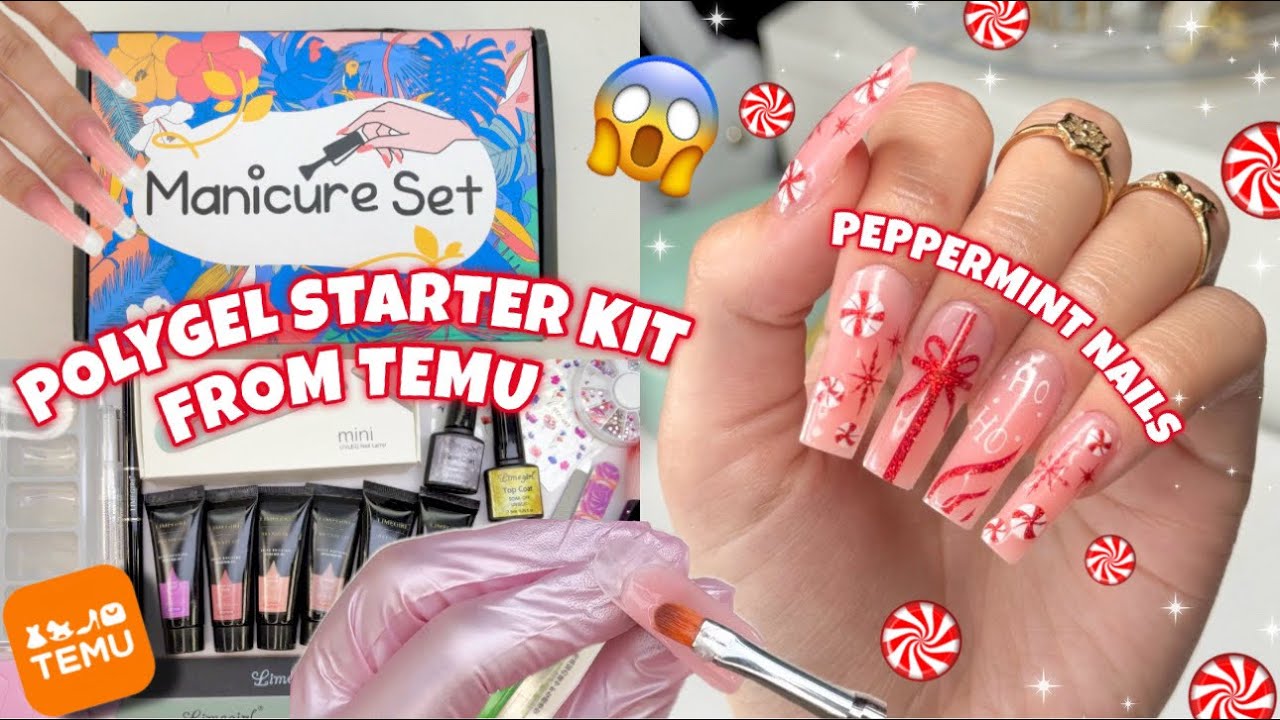 TRYING A CHEAP POLYGEL NAIL STARTER KIT FROM TEMU | DIY POLYGEL ...