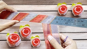 Amazing ribbon flower trick - Easy ROSES making with ruler - DIY