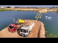 Next level mighty powerful bulldozer shantuich17c2is working push soil in water to build new roads