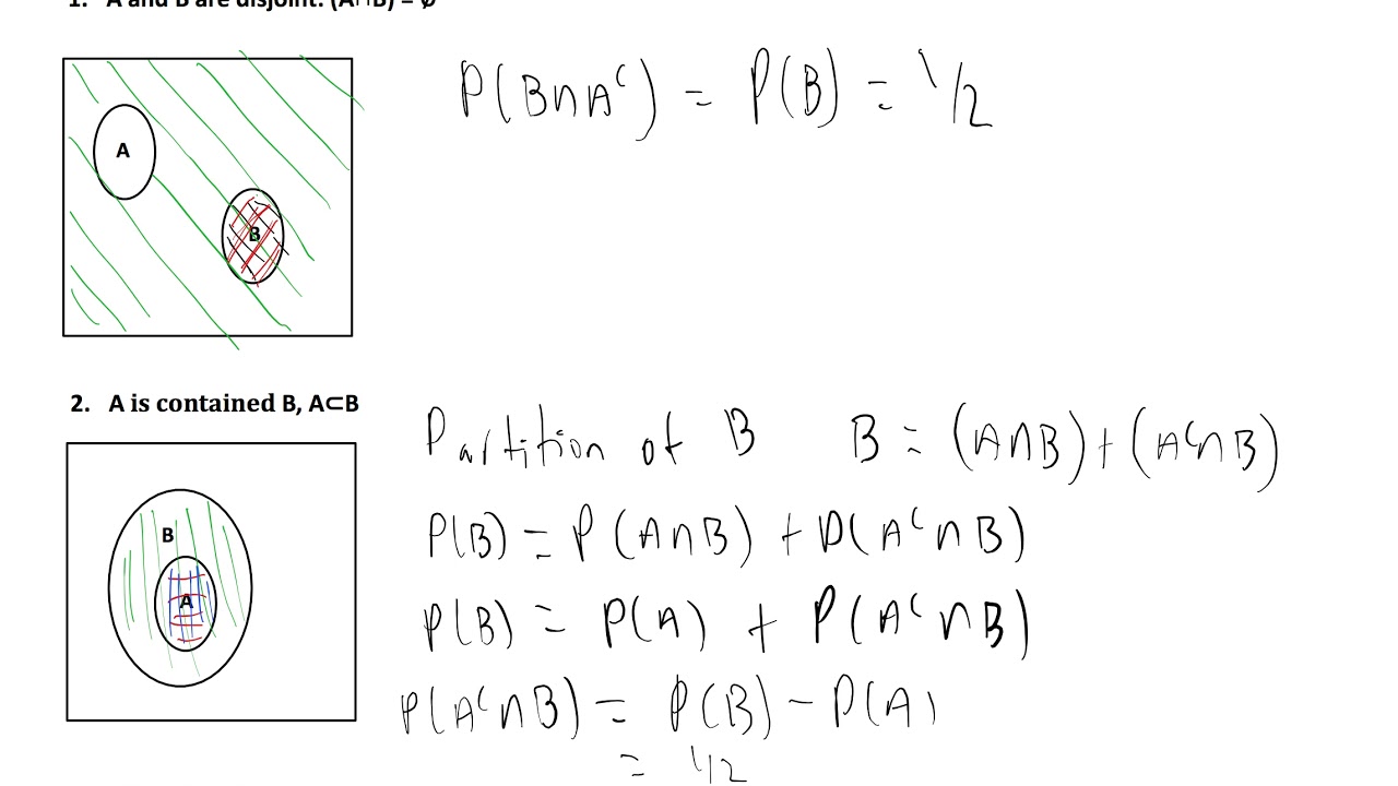 Find P(B and A^c) given P(A), P(B). For three cases. - YouTube