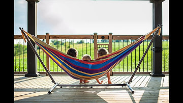 Vivere Double Cotton Hammock with Space Saving Steel Stand