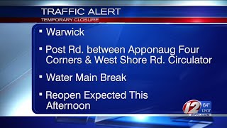 Water main break forces Post Rd. closure in Warwick