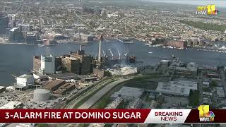 SkyTeam 11 is over a fire in the area of the Domino Sugar plant in Baltimore