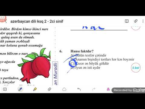 2-ci sinif Azərbaycan dili KSQ 2. 2-ci bölməyə aid Kiçik summativ qiymətləndirmə