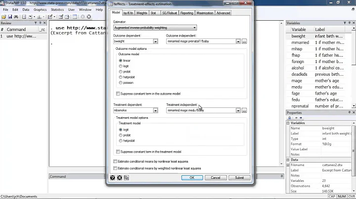 Treatment effects in Stata®: Augmented inverse-probability weighting