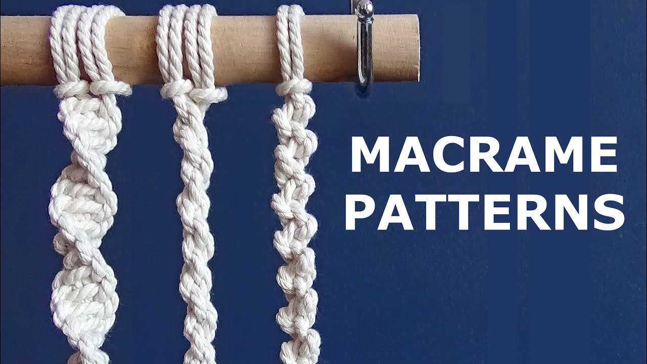 Macrame patterns: spiral knot, twisted ropes and alternating half hitch  knot 