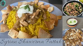 Syrian Shawarma Fattah (Chicken) I فتة الشاورما السوري بالدجاج مع سلطة الثومية الأصلية
