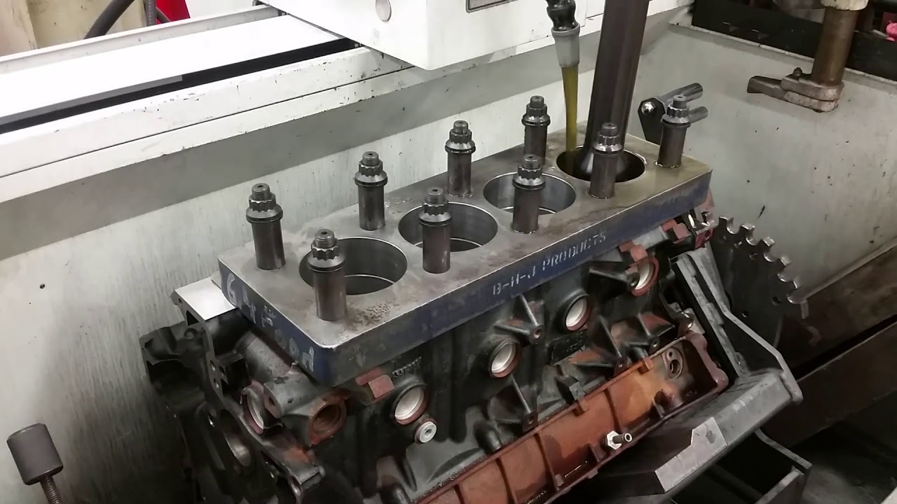 Torque plate honing a 6.4L Ford PowerStroke diesel block with our