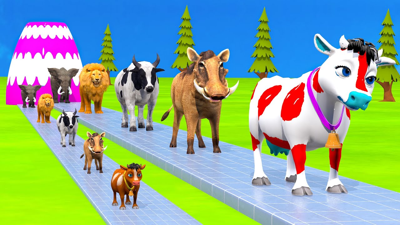 Long Slide Game With Cow Elephant Gorilla Hippopotamus Tiger 3d Animal Game Funny 3d Animals