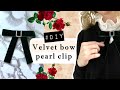 Green velvet pearl bow (hair) clip | DIY | hair accessory | necktie🎀