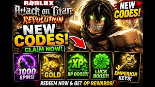 NEW ATTACK ON TITAN REVOLUTION CODES! 🔥 1000 SPINS, GOLD, XP BOOST & EMPEROR KEYS! (ROBLOX)