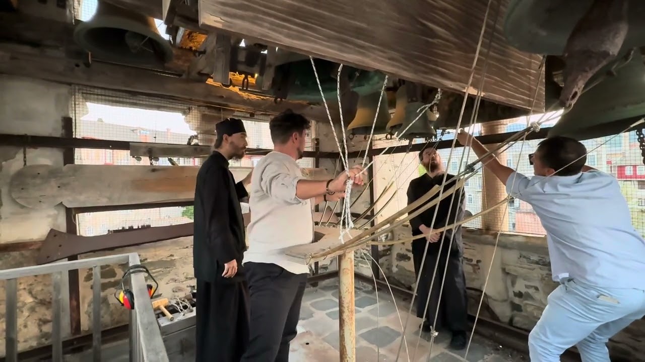 Prima verificare a clopotelor la Mănăstirea Vatoped, Athos, Grecia. August 2025