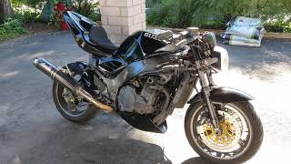 Suzuki RF900r streetfighter Devil exhaust slip on soundcheck