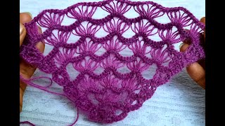 شال مثلث بالكروشيه بخيط الموهير ولا اروع How to crochet triangle shawl very elegant