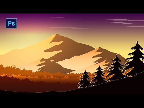 How to draw Mountain Scenery Landscape Easy on #Photoshop