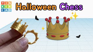 160) Halloween Chess Skeleton Crown of King | How to 3D Modeling & Printing with Tinkercad