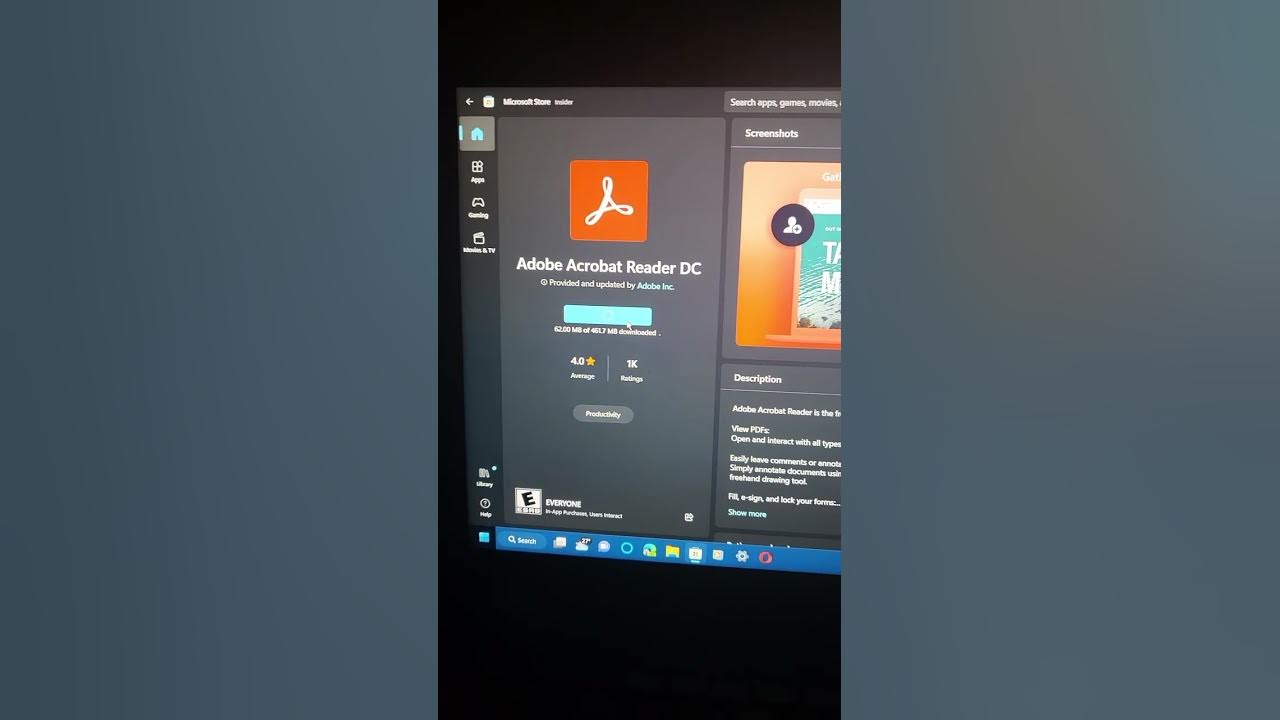 Downloading Adobe Acrobat Reader DC from Microsoft Store on a Gaming