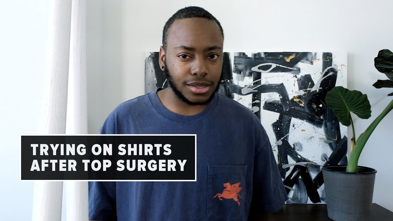 Trying on shirts after top surgery — 1 year & 7 months 