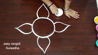 Freehand color kolam rangoli designs simple and easy🌸Beautiful rangoli designs🌸Trendy muggulu
