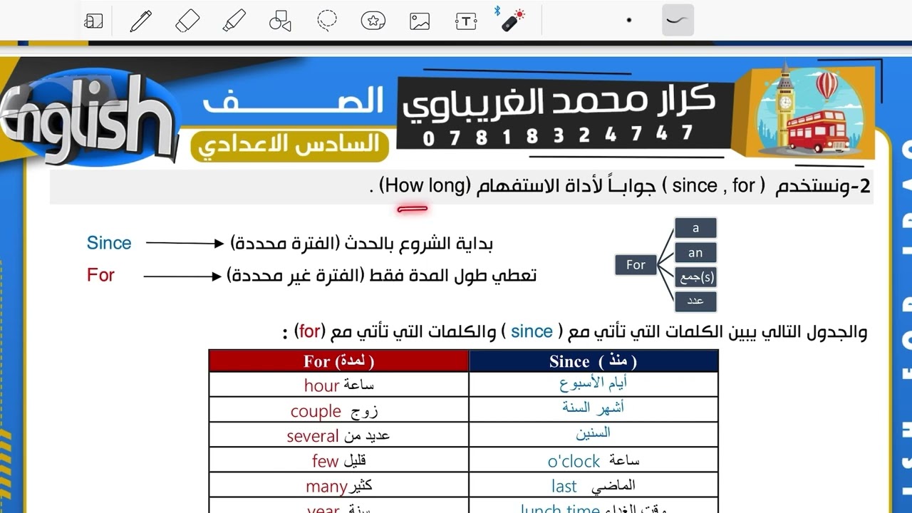 شرح موضوع المضارع التام المستمر مع استخدام  since / for present pefect continuous￼