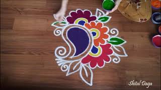 Beautiful freehand diwali rangoli designs with colours for 2021 | Navratri rangoli design