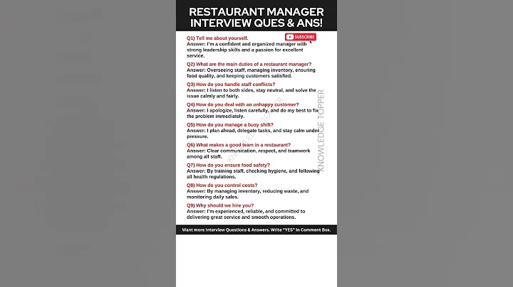 Restaurant Manager Interview Questions and Answers | Restaurant Manager Job Interview Questions
